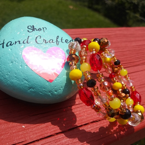 Glass Beaded Bracelet Red Chiefs Gold Love Handmade Taylor Swift Vibes Artisan - Picture 12 of 15